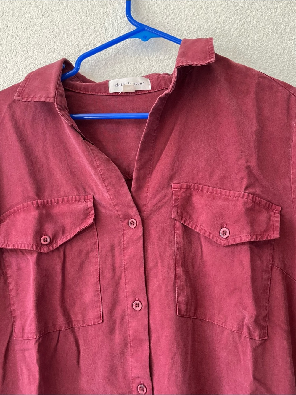 Cloth and Stone Button-Front Shirt Dress in Deep Red - Picture 2 of 10
